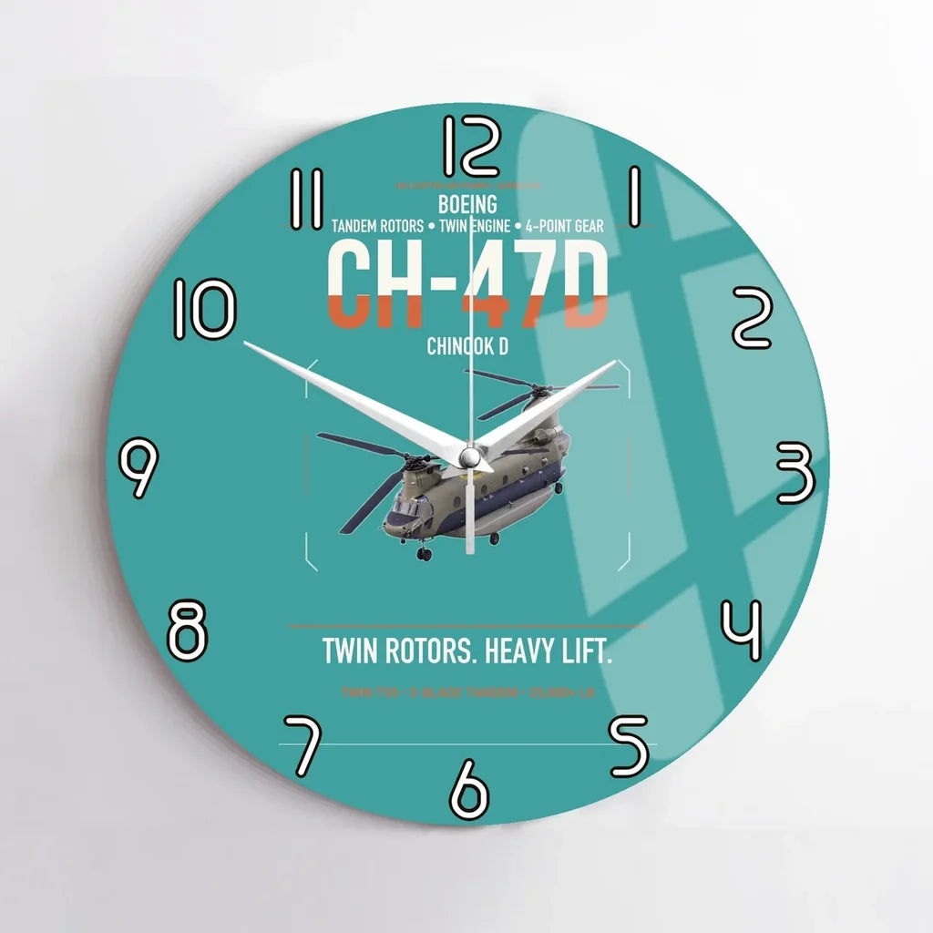 Boeing CH-47D design on turquoise no frame wall clock