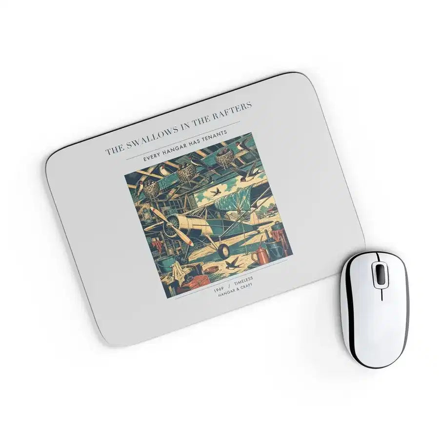 VINTAGE G4269 - The Swallows In The Rafters - Designed Mouse Pads design on lightgray rectangle
