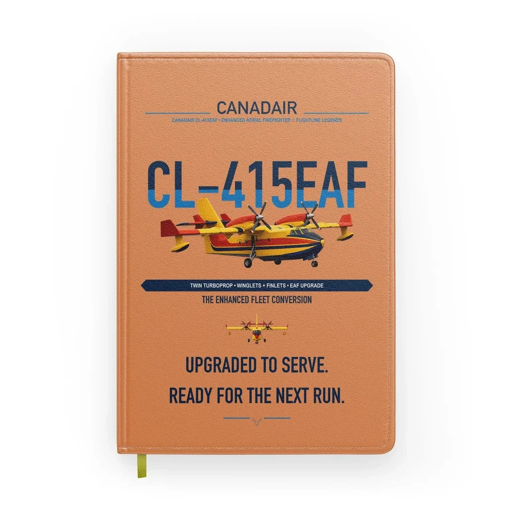 Canadair CL-415EAF design on orange notebook