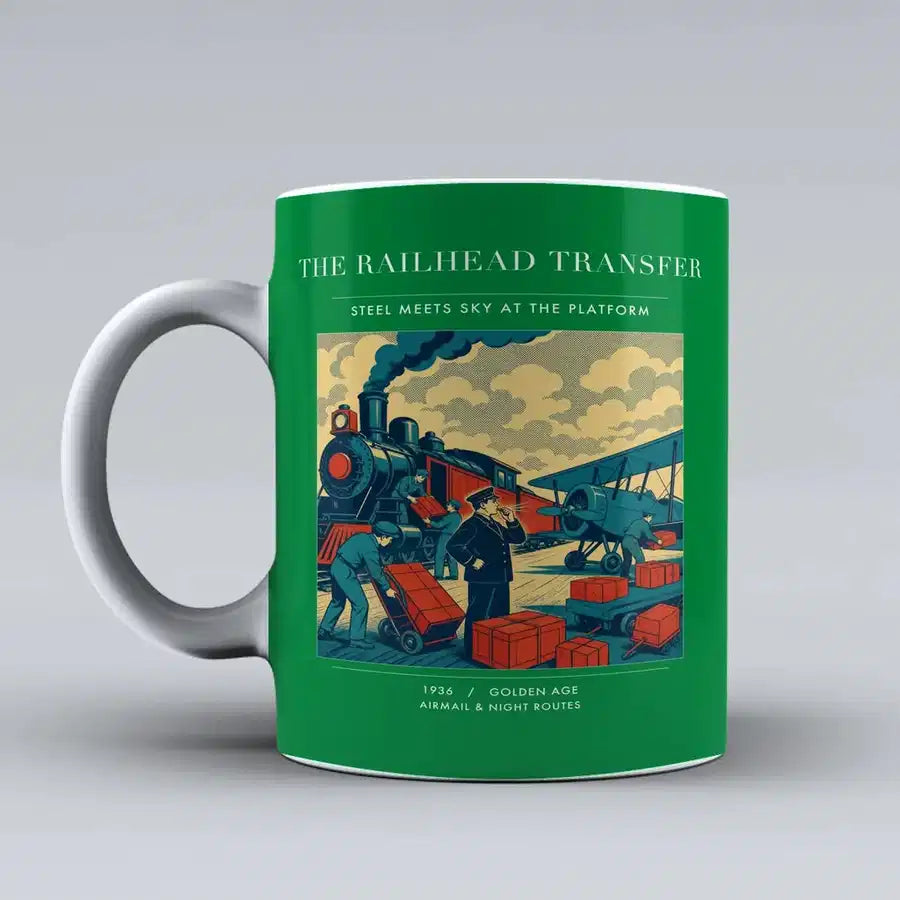 VINTAGE G4485 - The Railhead Transfer - Ceramic Mug design on green