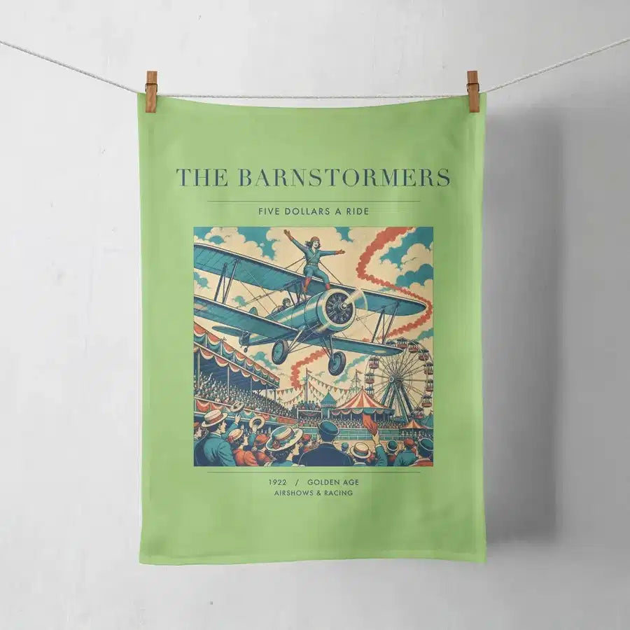 VINTAGE G4017 - The Barnstormers - Designed Towels design on lightgreen