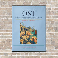 Thumbnail for Ostend-Bruges International Airport OST vertical canvas print - framed - light blue background
