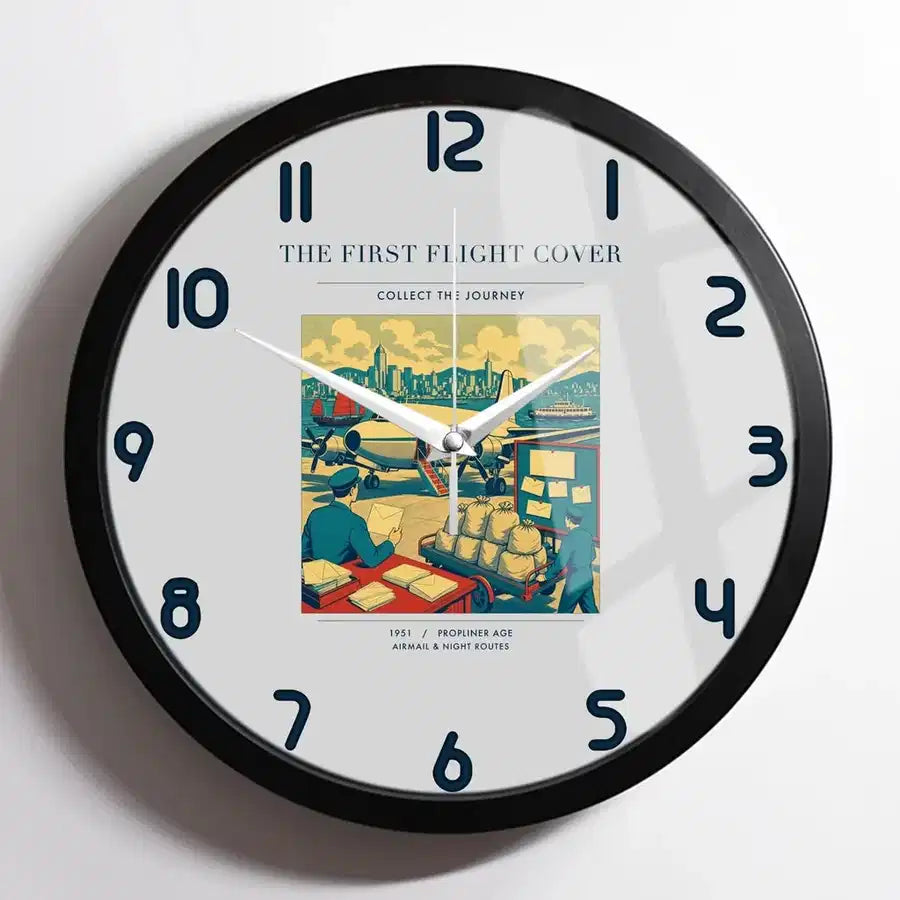 VINTAGE G4107 - The First Flight Cover - Designed Wall Clocks design on lightgray framed