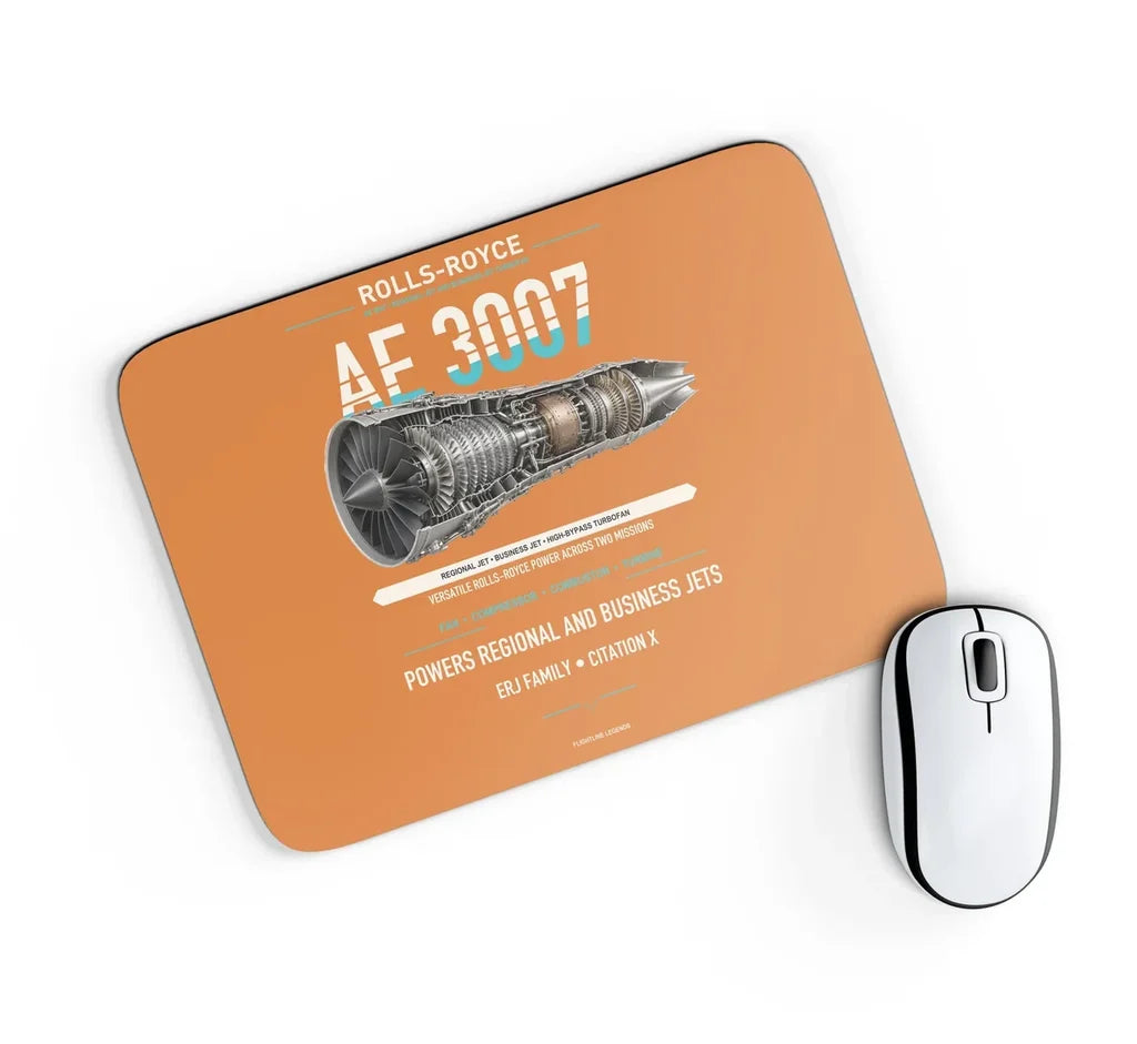 AE 3007 design on orange rectangle mouse pad