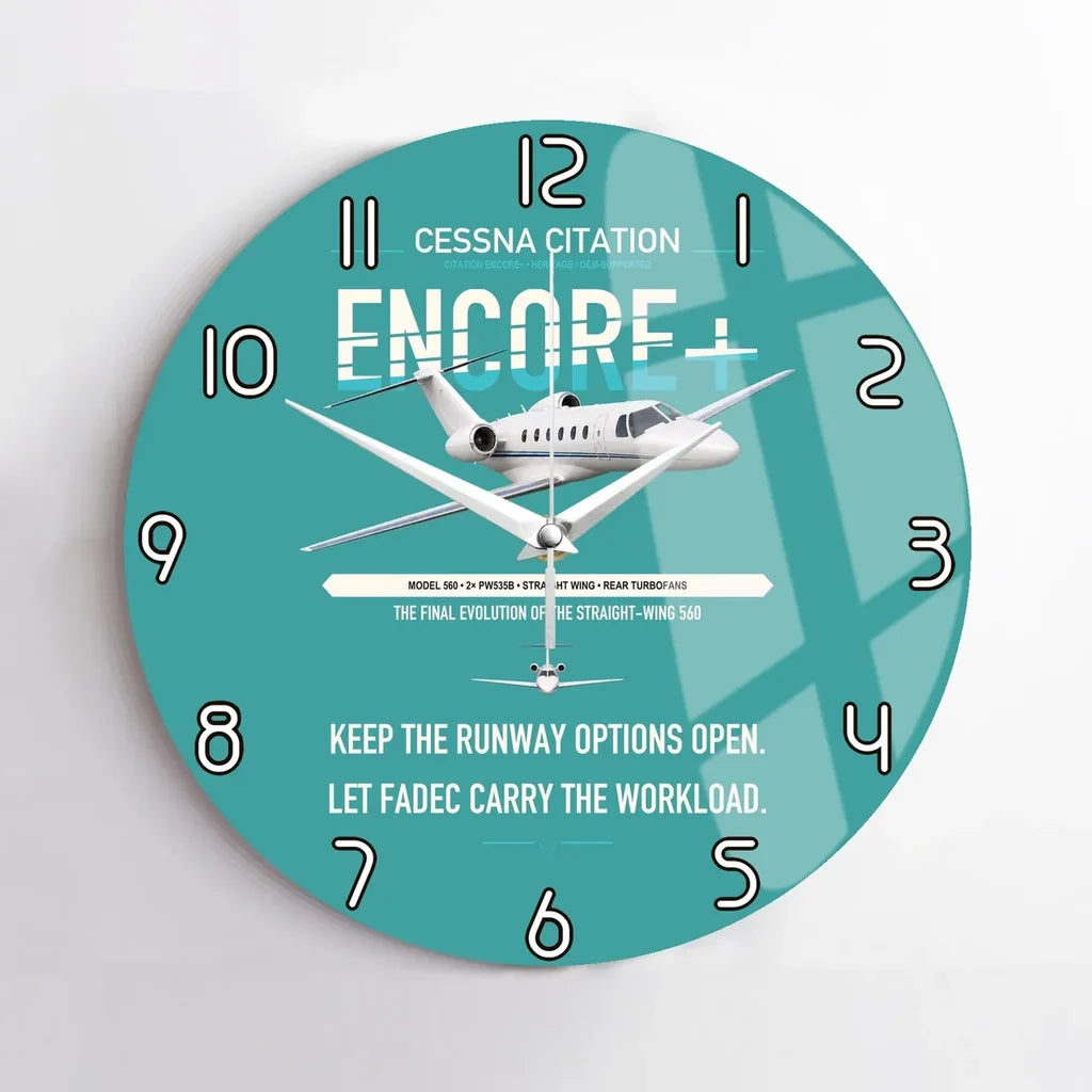 Cessna Citation Encore+ design on turquoise no frame wall clock