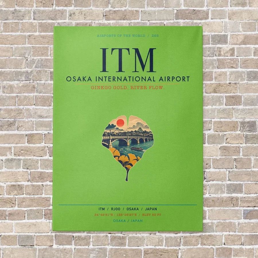 Osaka International Airport ITM vertical canvas print - no frame - light green background