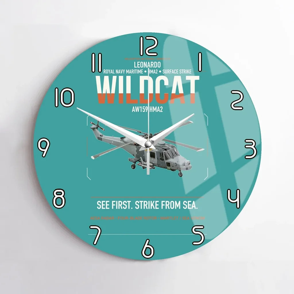 Leonardo AW159 Wildcat HMA2 design on turquoise no frame wall clock