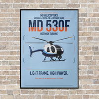 Thumbnail for MD Helicopters MD 530F vertical canvas print - framed - light blue background