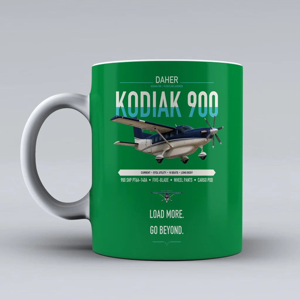 Daher Kodiak 900 design on green ceramic mug, double-side print