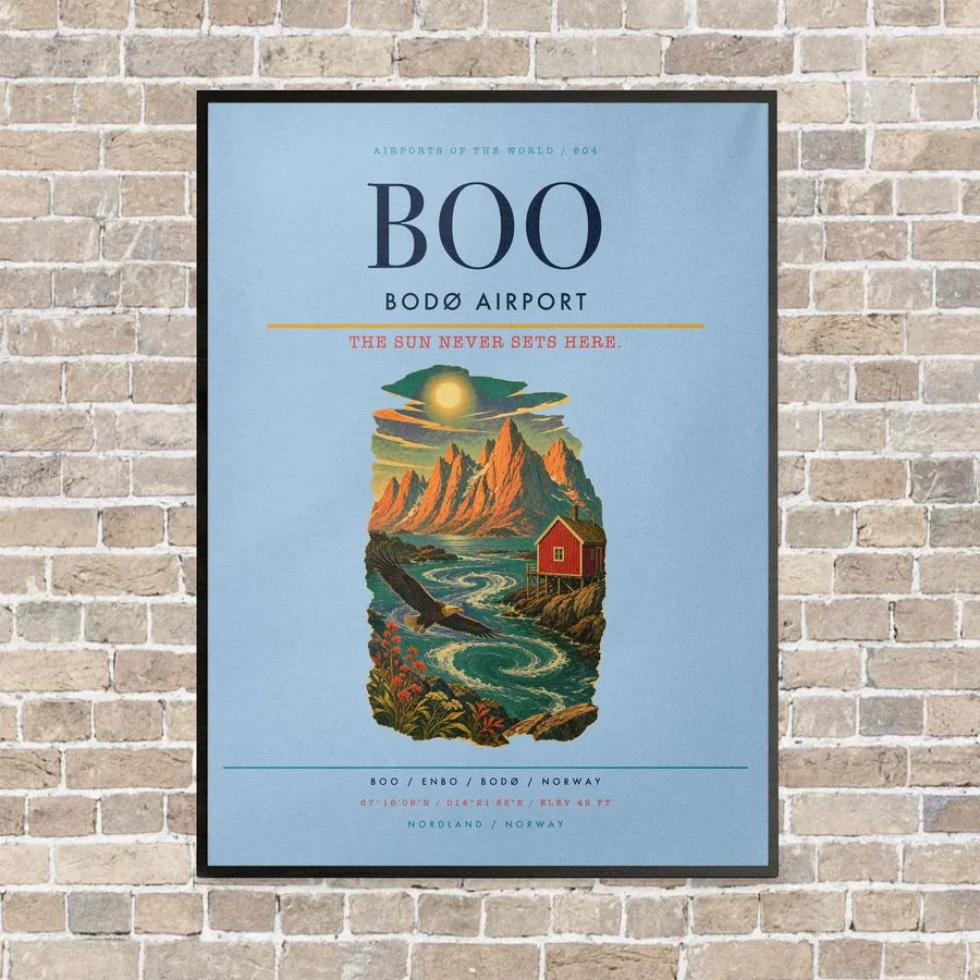Bodø Airport BOO - Canvas Framed - Light Blue