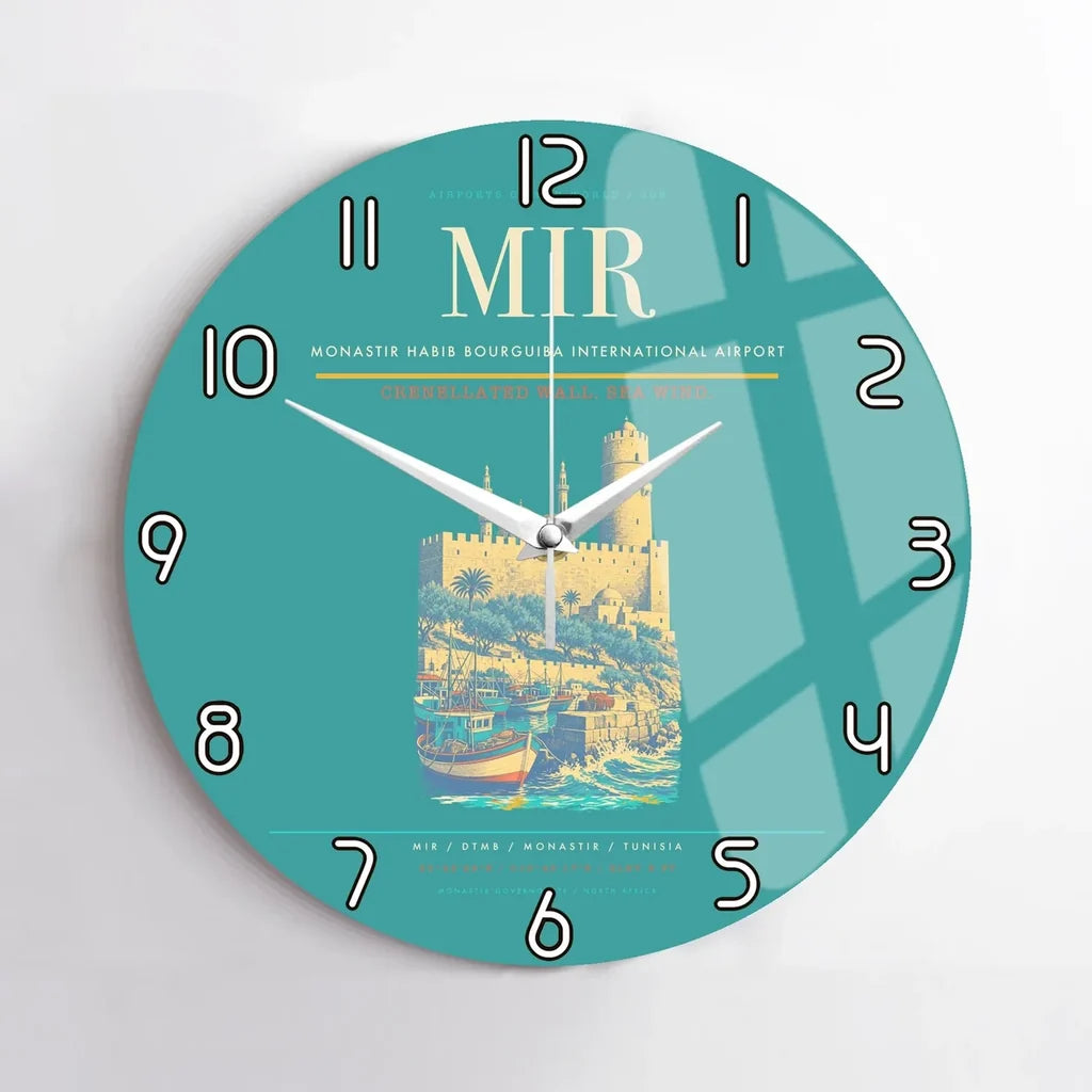 Monastir Habib Bourguiba International Airport (MIR) design on turquoise no frame wall clock