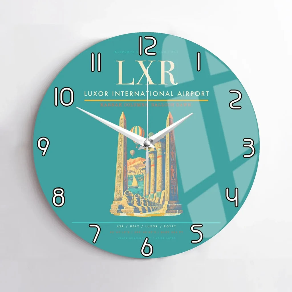 Luxor International Airport (LXR) design on turquoise no frame wall clock