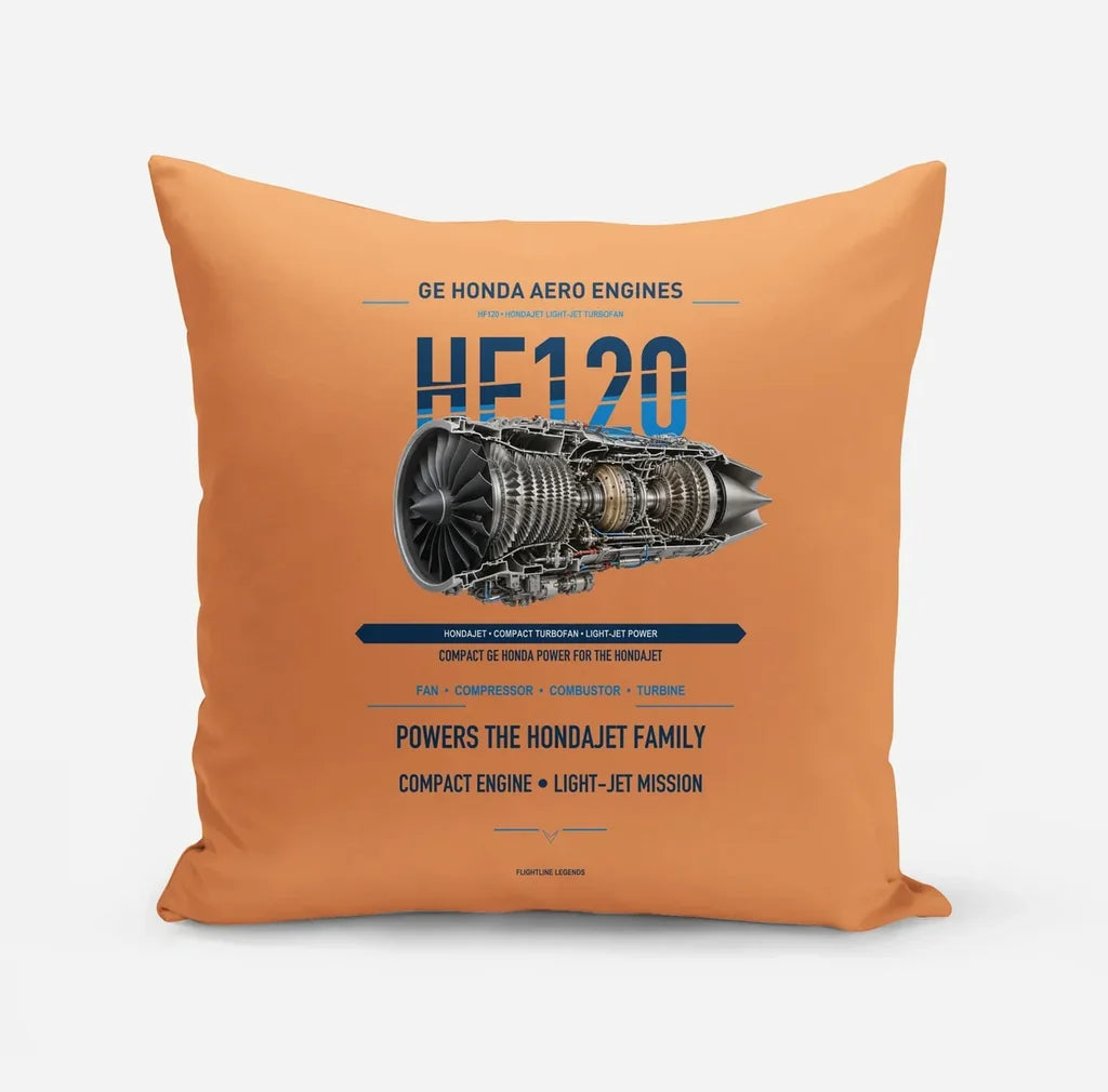 HF120 design on orange pillow