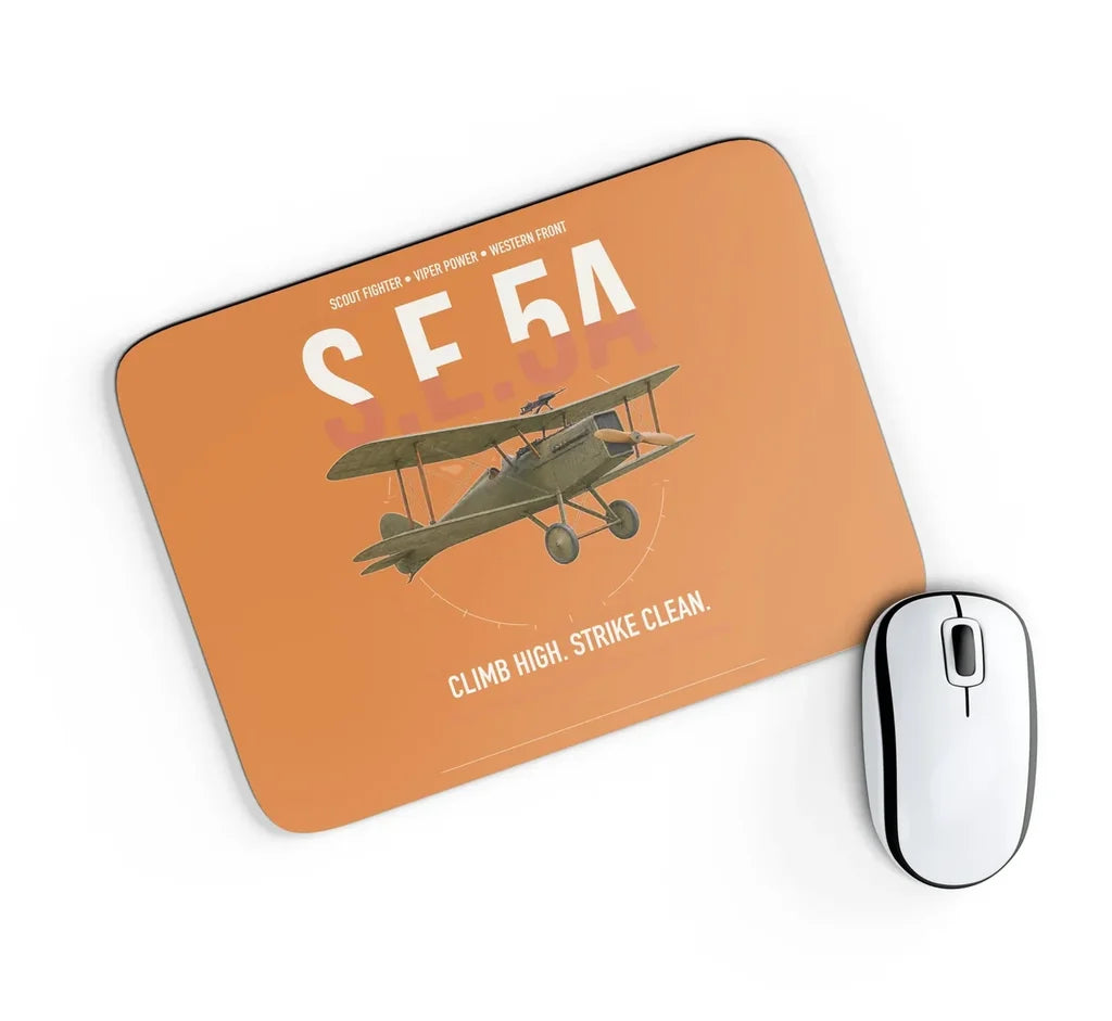 Royal Aircraft Factory S.E.5a design on orange rectangle mouse pad