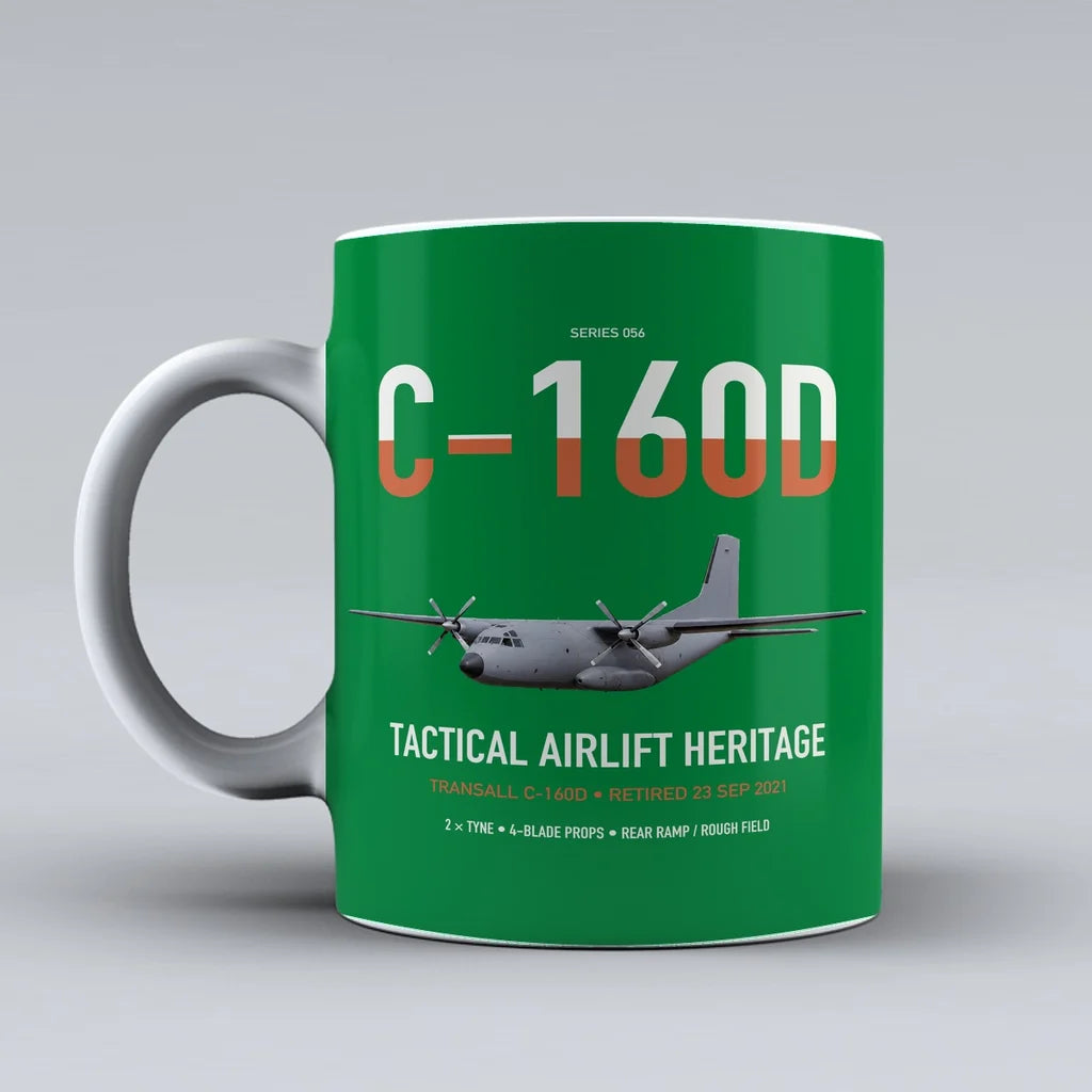 Transall C-160D design on green ceramic mug, double-side print