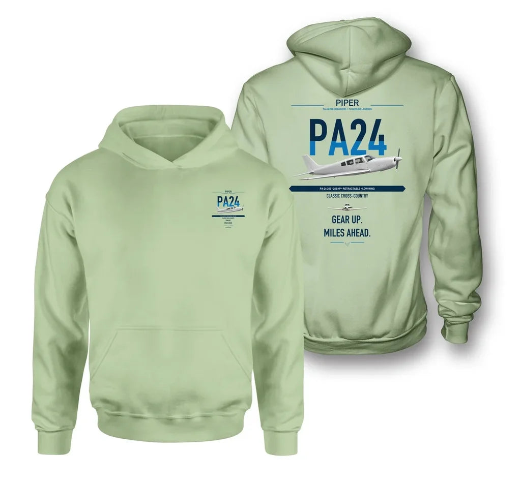 Piper PA-24-250 Comanche 250 design on light green double-side hoodie, double-side print