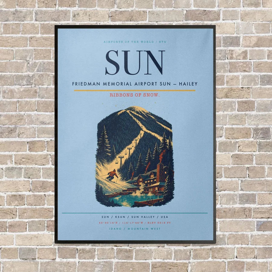 Friedman Memorial Airport SUN — Hailey vertical canvas print - framed - light blue background