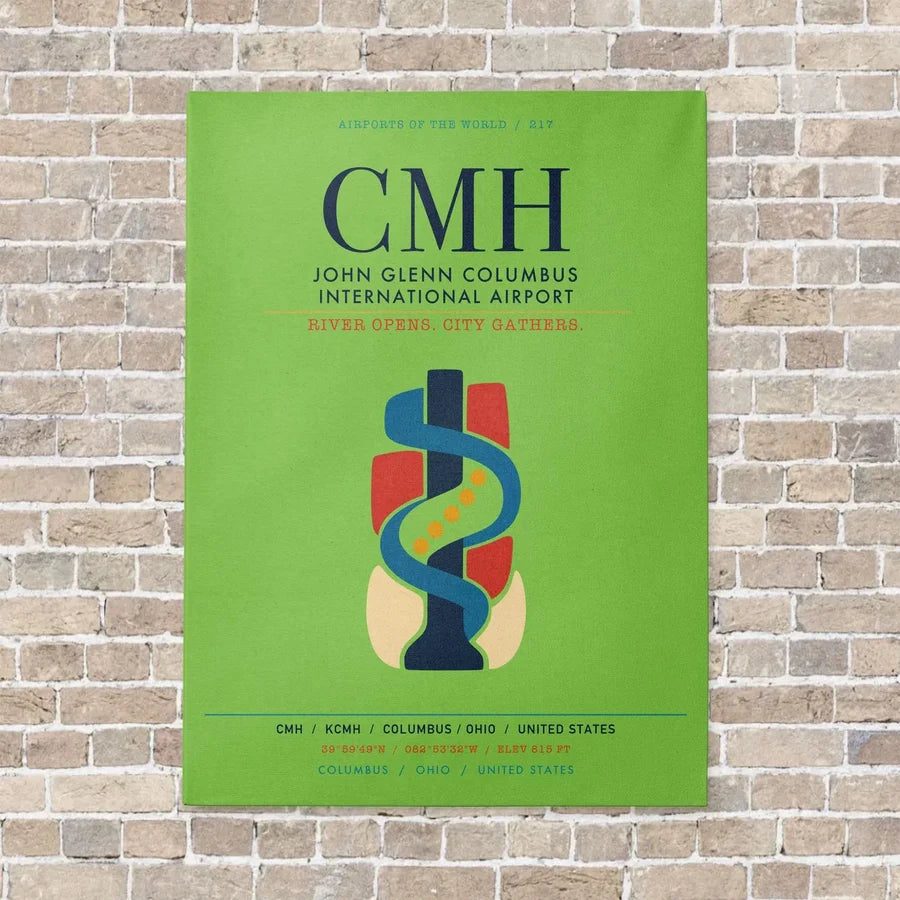 John Glenn Columbus International Airport CMH vertical canvas print - no frame - light green background
