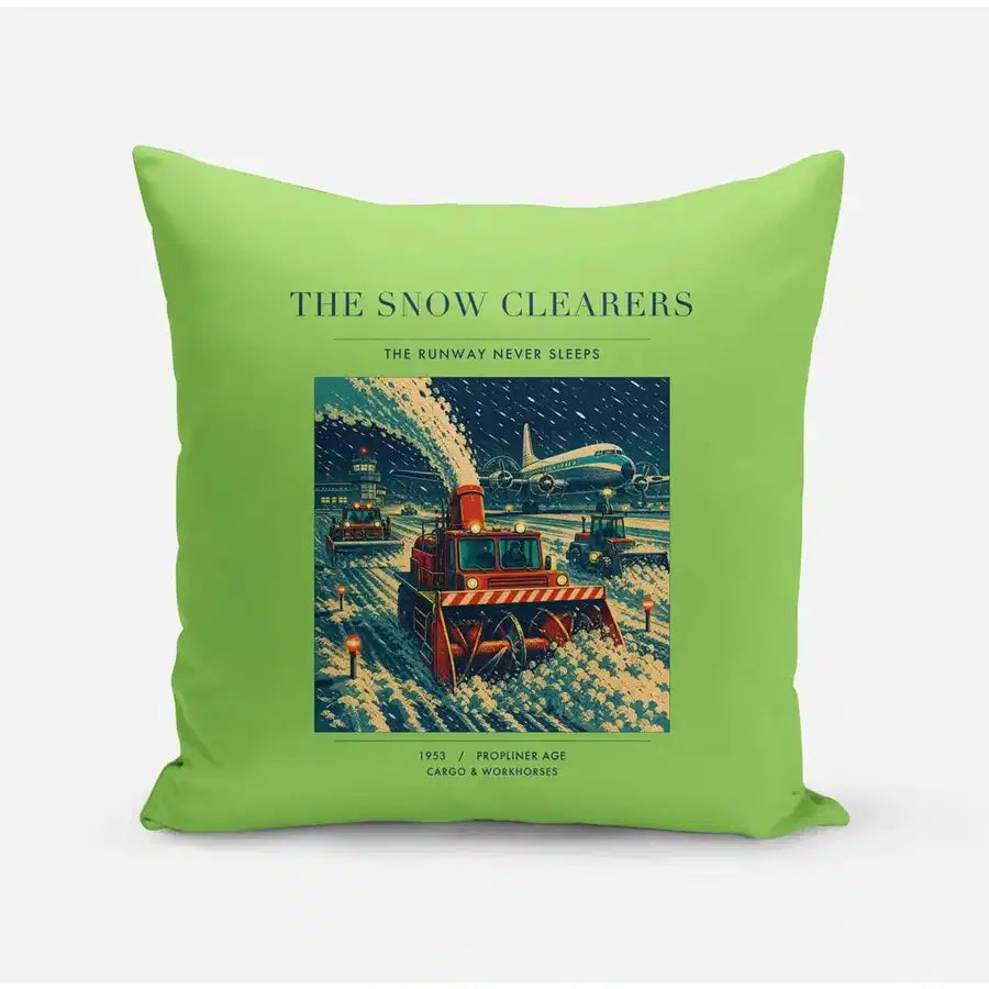 VINTAGE G4105 - The Snow Clearers - Designed Pillows design on lightgreen