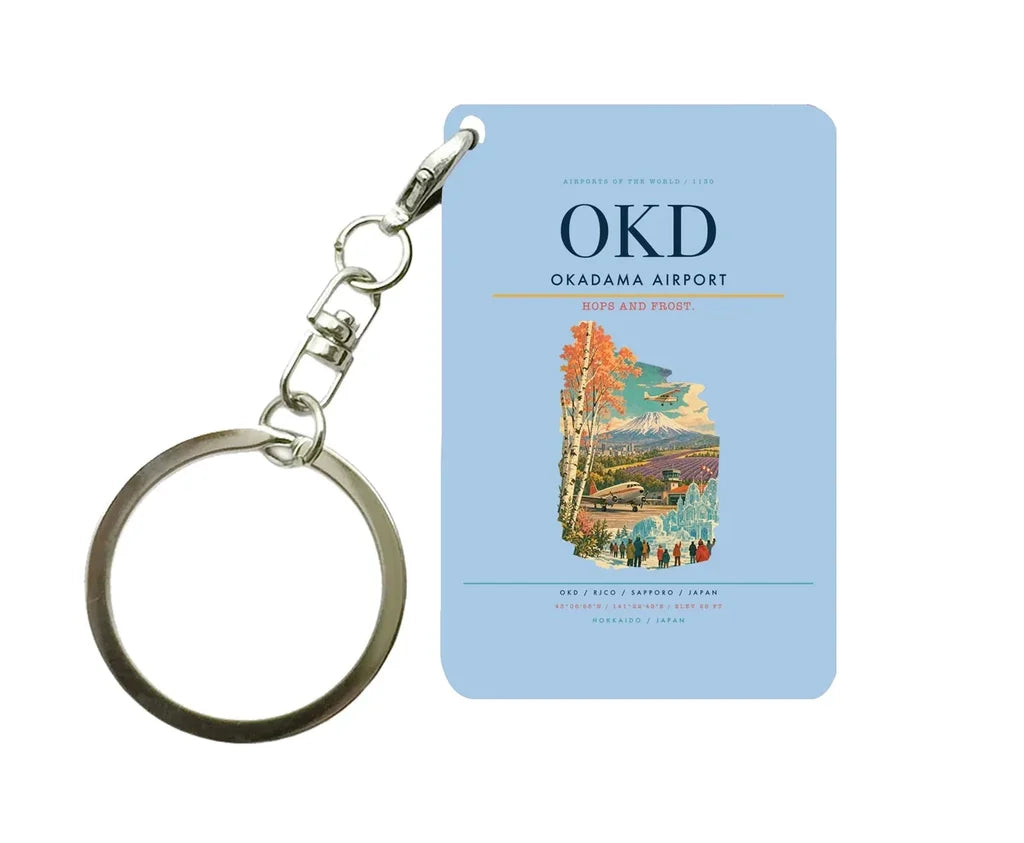 Okadama Airport (OKD) design on light blue key chain