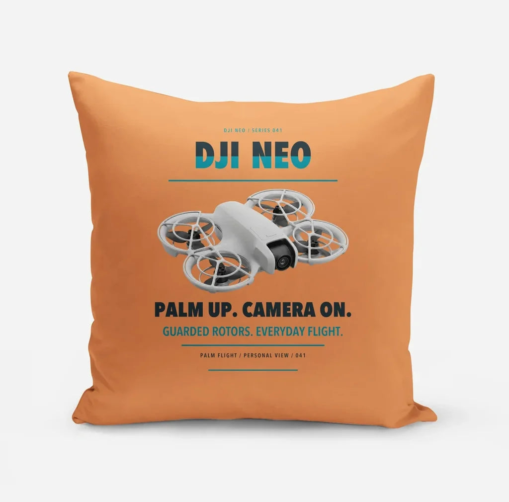 DJI Neo design on orange pillow