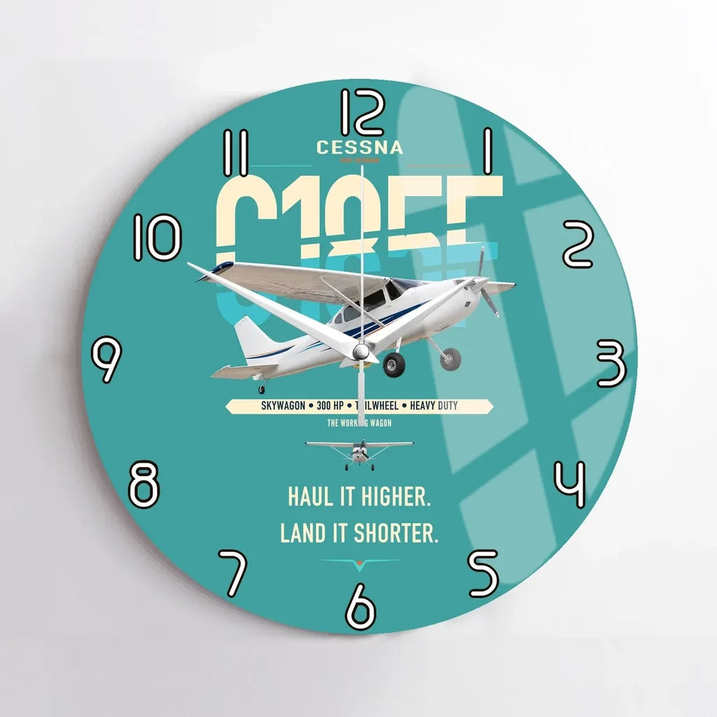 Cessna A185F Skywagon design on turquoise no frame wall clock