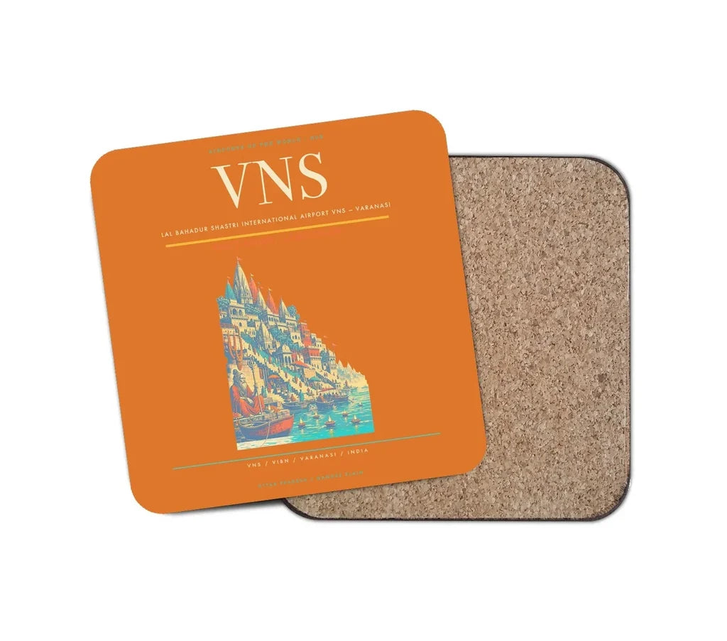 Lal Bahadur Shastri International Airport (VNS) design on orange 1 piece coaster