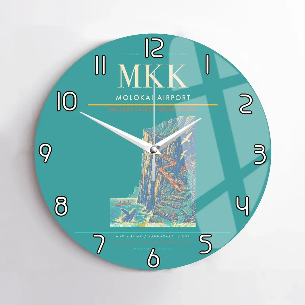 Molokai Airport (MKK) design on turquoise no frame wall clock