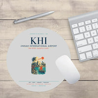 Thumbnail for Jinnah International Airport Karachi (KHI) design on light gray round mouse pad