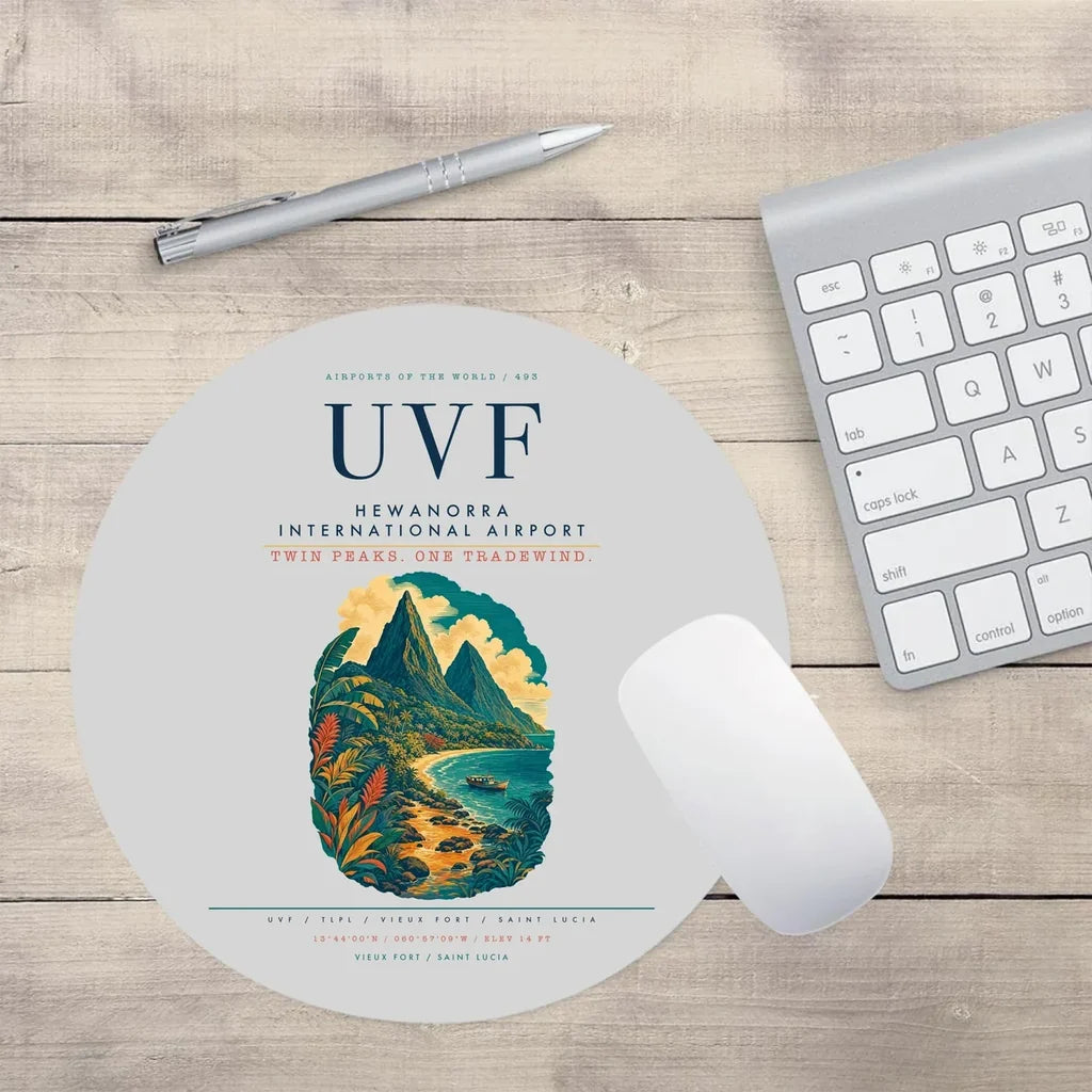 Hewanorra International Airport (UVF) design on light gray round mouse pad