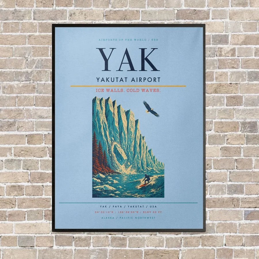 Yakutat Airport YAK vertical canvas print - framed - light blue background