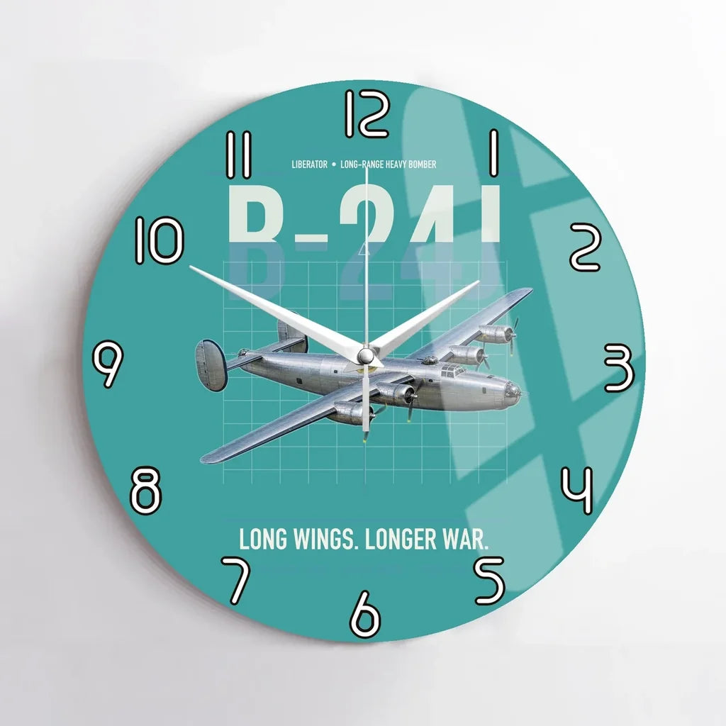 B-24J Liberator design on turquoise no frame wall clock