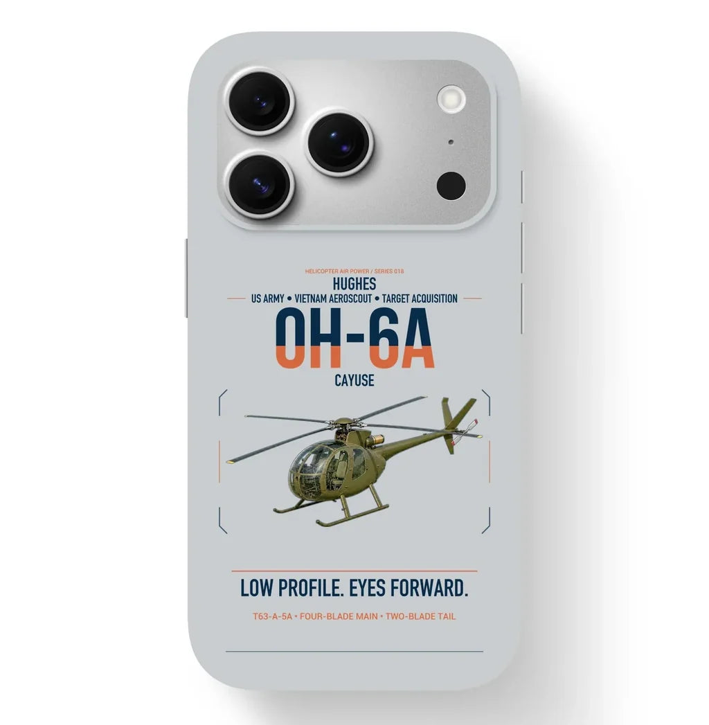 Hughes OH-6A Cayuse design on light gray magsafe iphone case, for iPhone 17 Pro