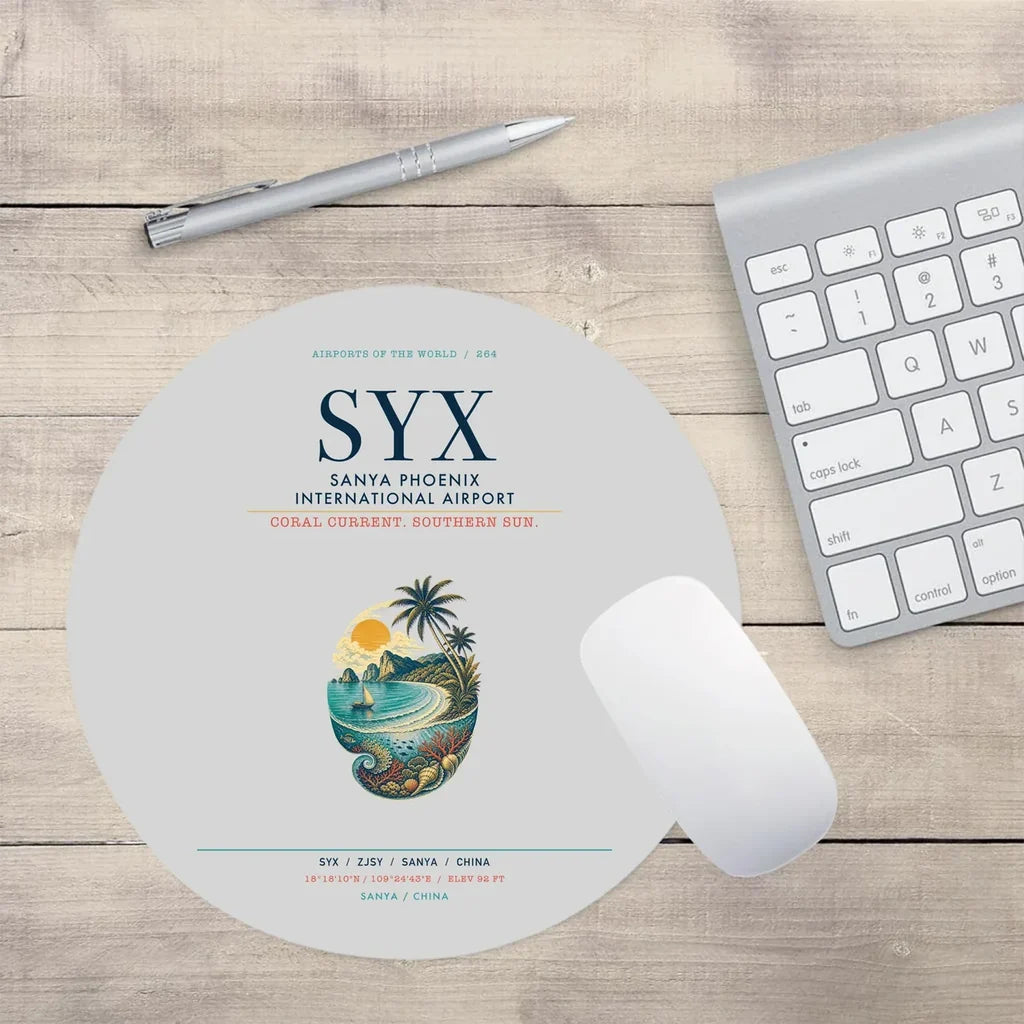 Sanya Phoenix International Airport (SYX) design on light gray round mouse pad