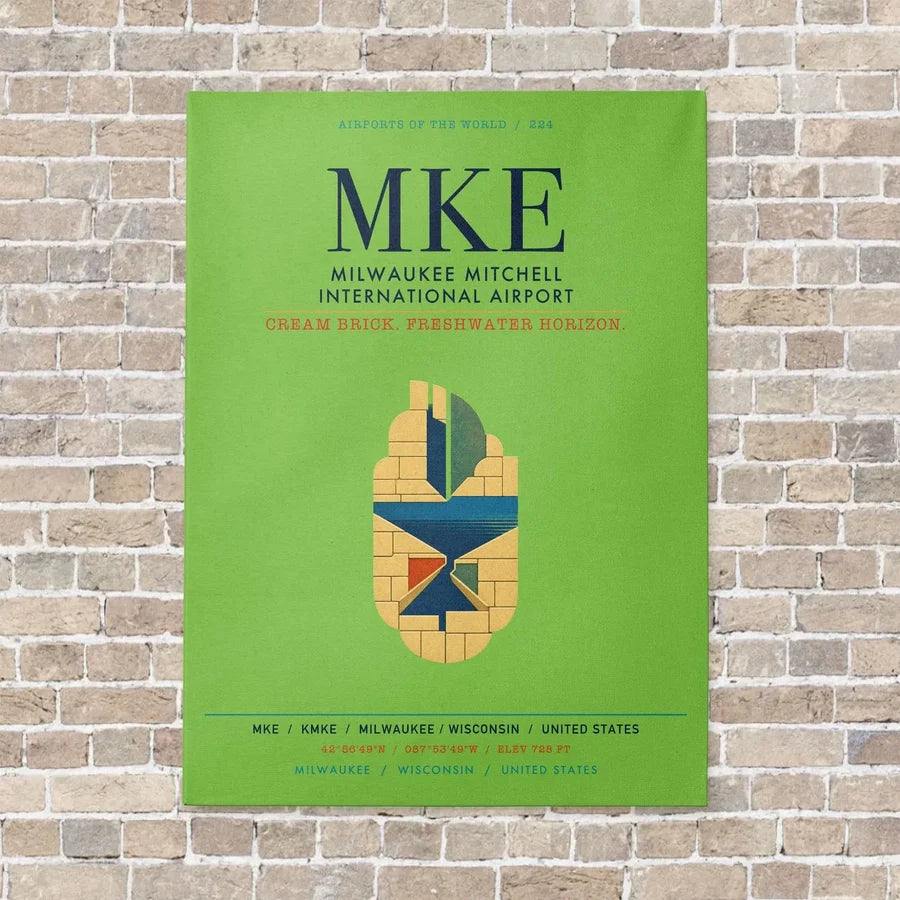 Milwaukee Mitchell International Airport MKE vertical canvas print - no frame - light green background