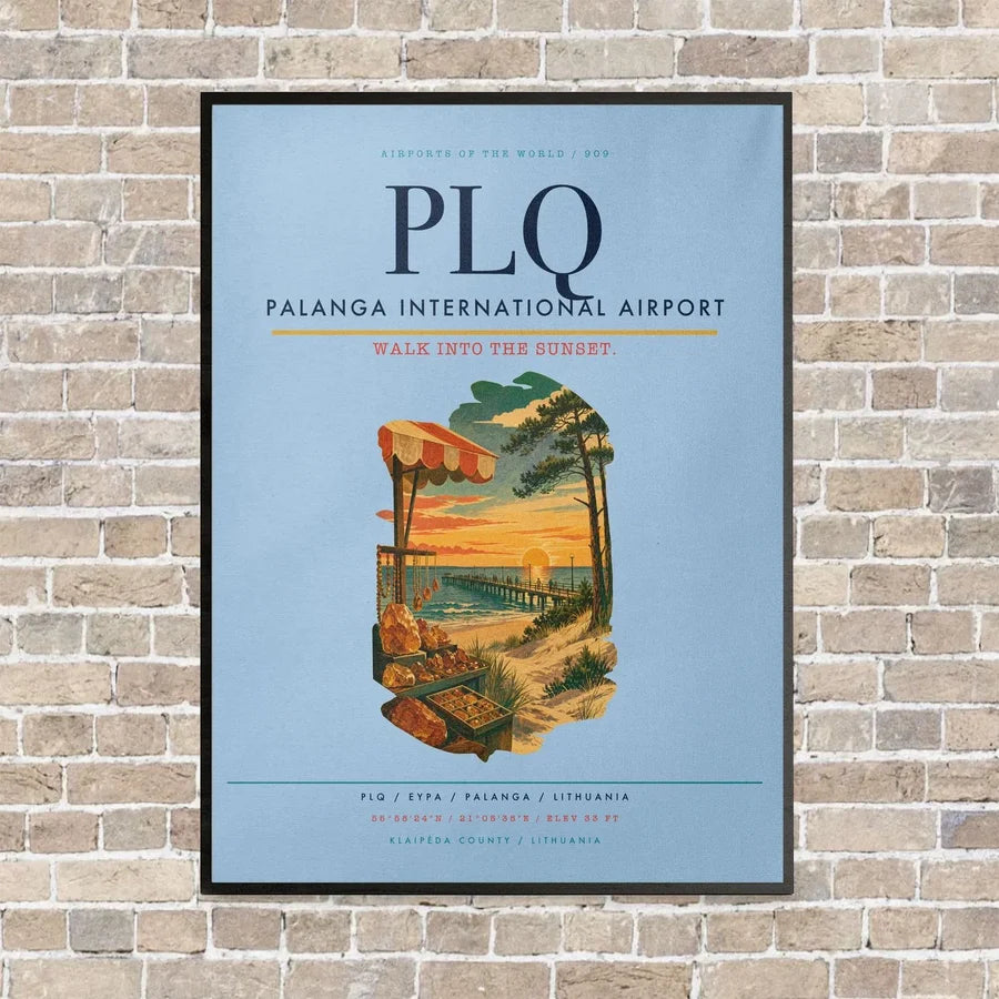 Palanga International Airport PLQ vertical canvas print - framed - light blue background