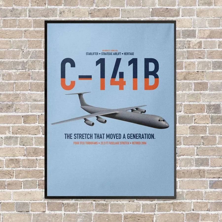 C-141B Starlifter vertical canvas print - framed - light blue background