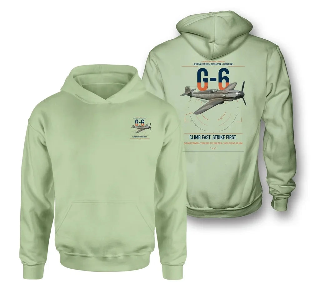 Messerschmitt Bf 109G-6 design on light green double-side hoodie, double-side print