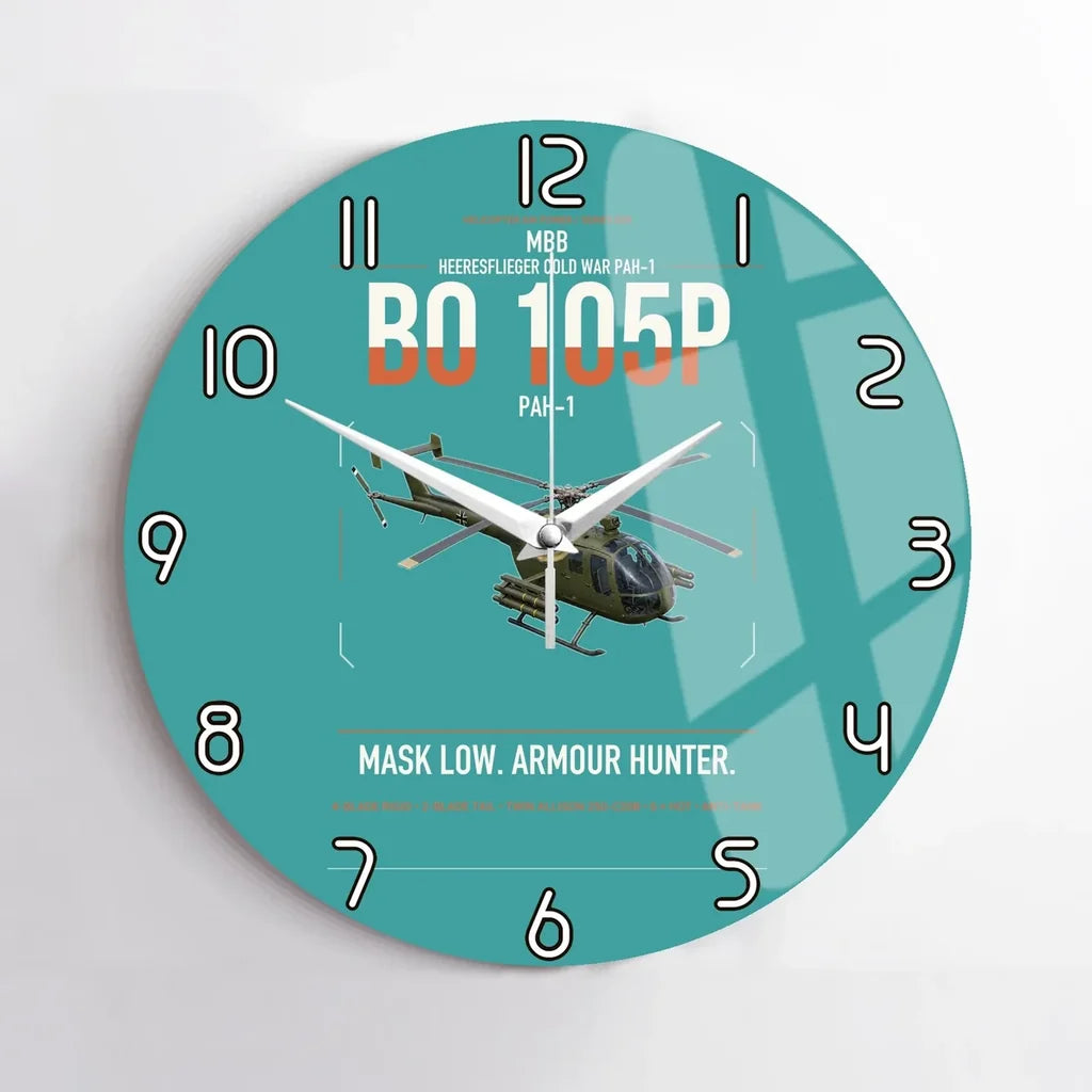MBB BO 105P PAH-1 design on turquoise no frame wall clock
