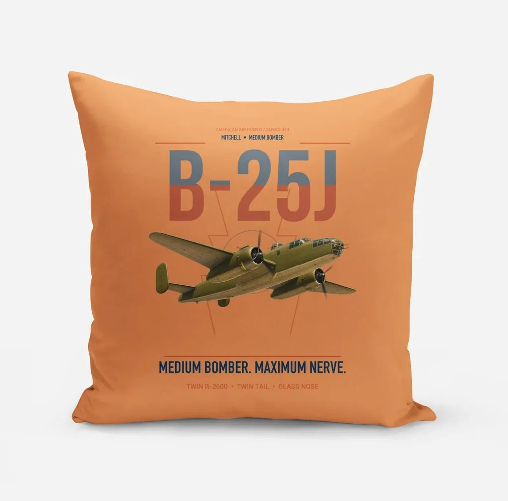 B-25J Mitchell design on orange pillow