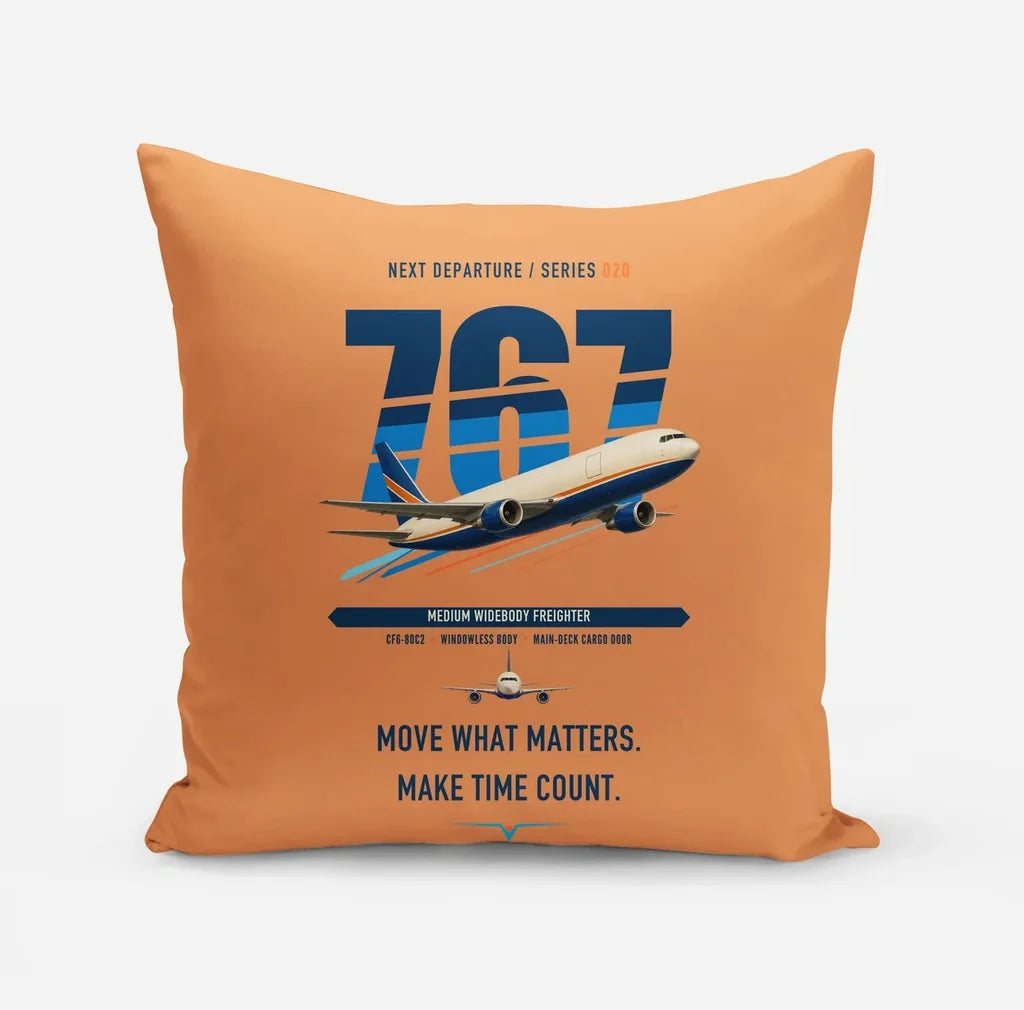 Boeing 767-300F design on orange pillow