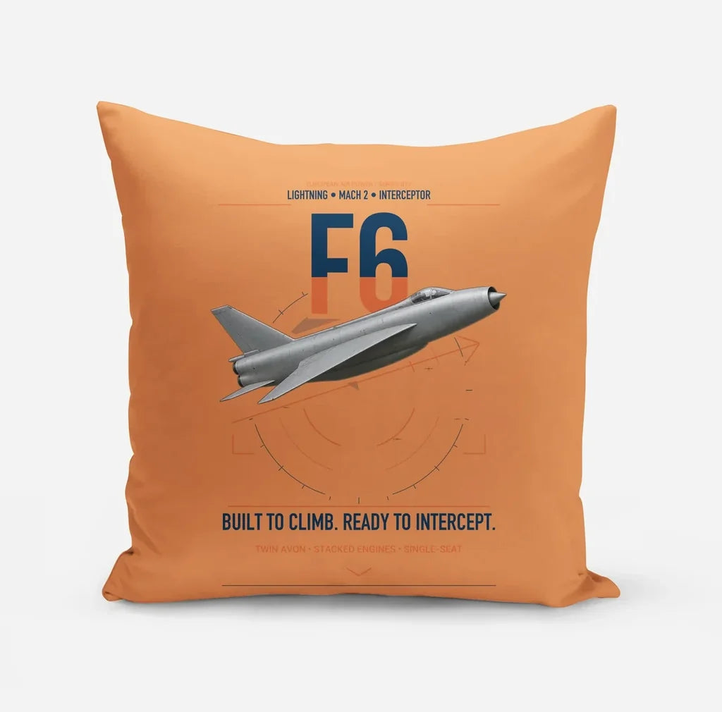 English Electric Lightning F6 design on orange pillow