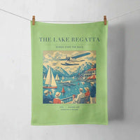 Thumbnail for VINTAGE G4039 - The Lake Regatta - Designed Towels design on lightgreen