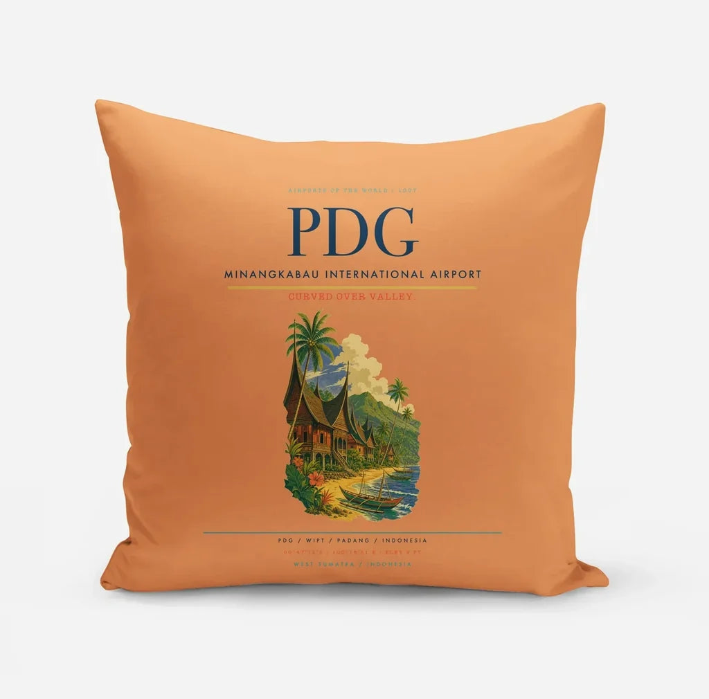 Minangkabau International Airport (PDG) design on orange pillow
