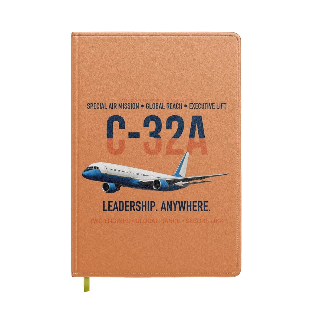 C-32A Air Force Two Global Reach design on orange notebook