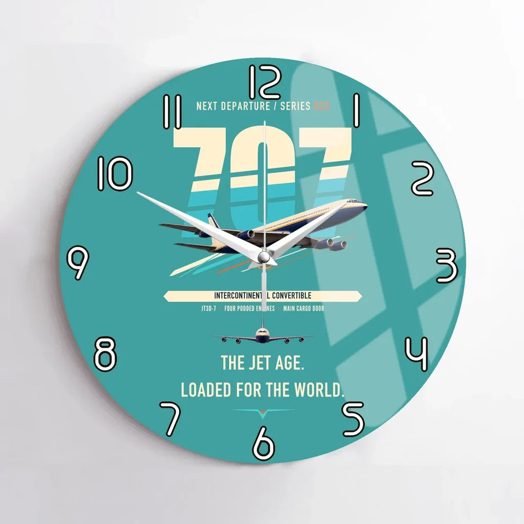 Boeing 707-320C design on turquoise no frame wall clock