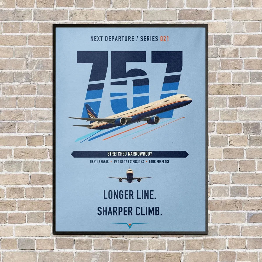 Boeing 757-300 vertical canvas print - framed - light blue background