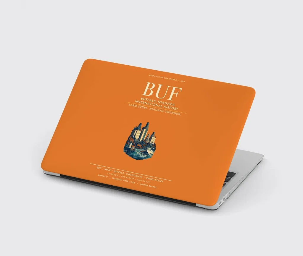 Buffalo Niagara International Airport (BUF) design on orange MacBook case