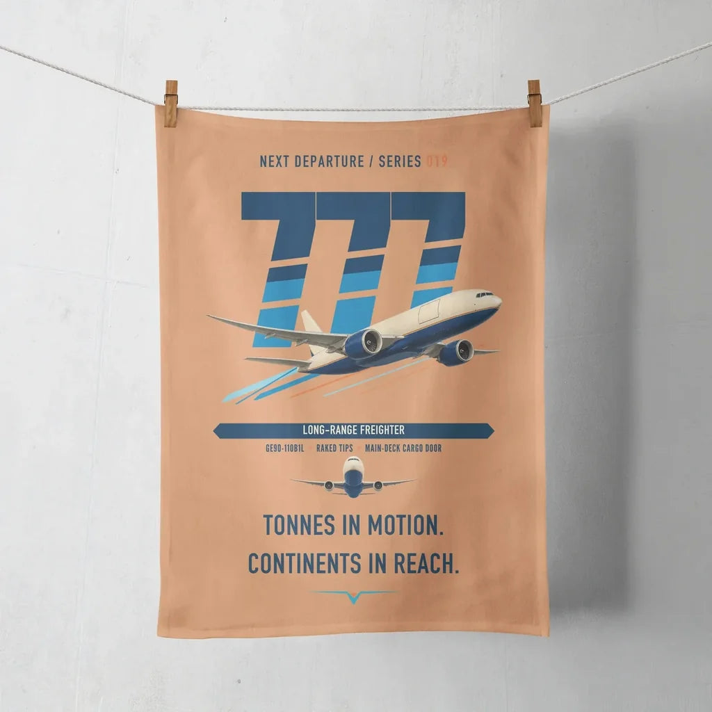 Boeing 777F design on orange towel