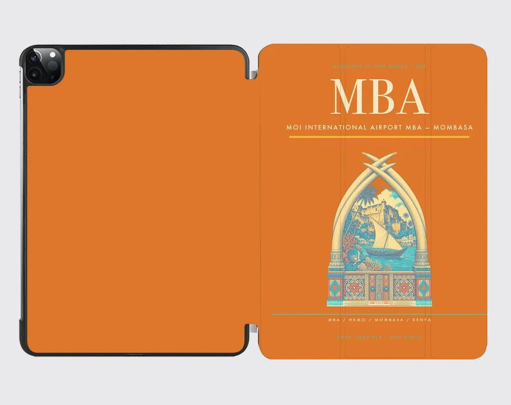 Moi International Airport (MBA) design on orange ipad tablet case
